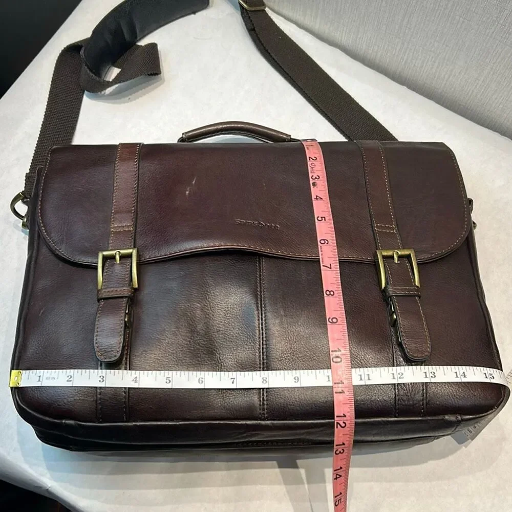 Samsonite Colombian Leather Flapover Case Messenger Bag Brown Buckle Closures